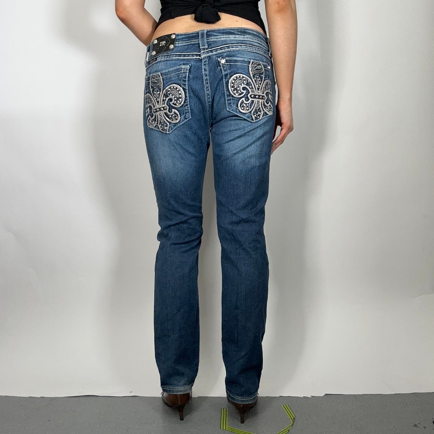 Y2K Blue Miss Me Diamonte Low Waist Jeans (W33)