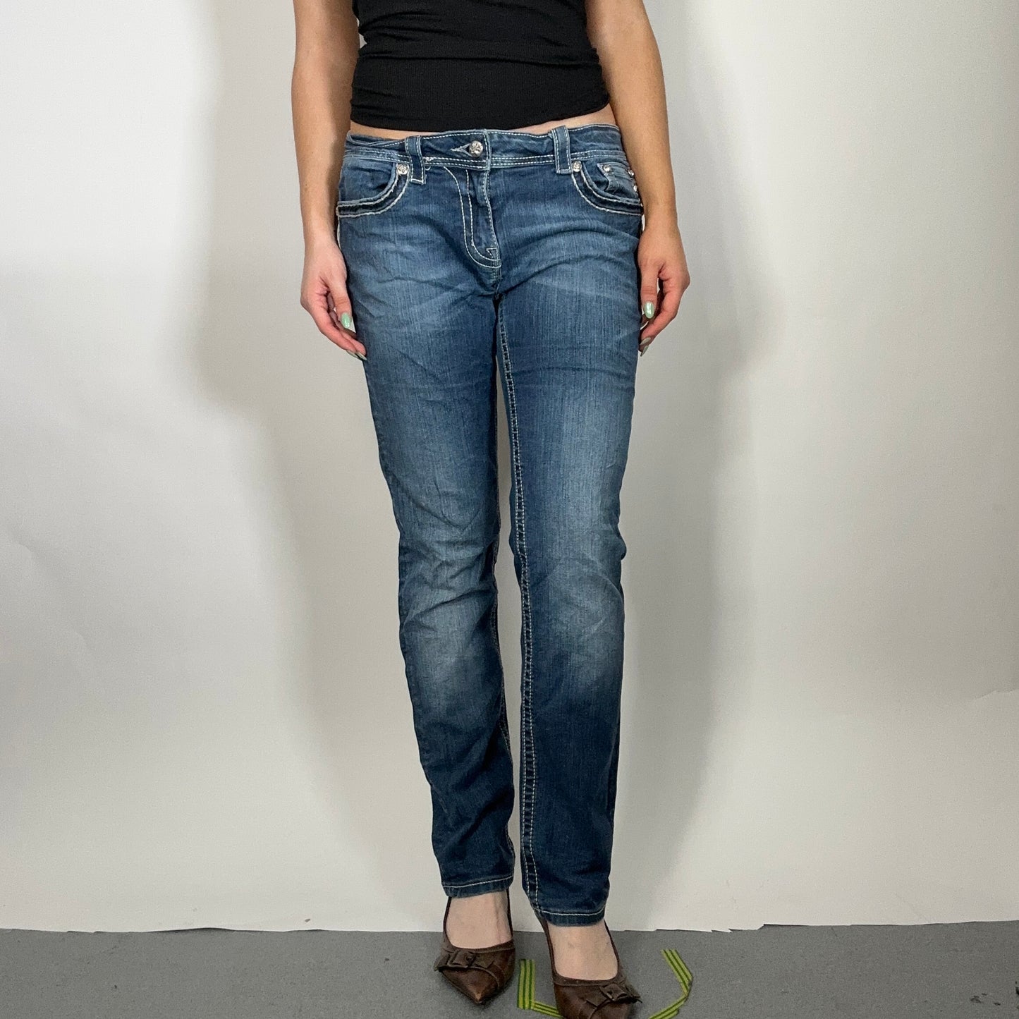 Y2K Blue Miss Me Diamonte Low Waist Jeans (W33)