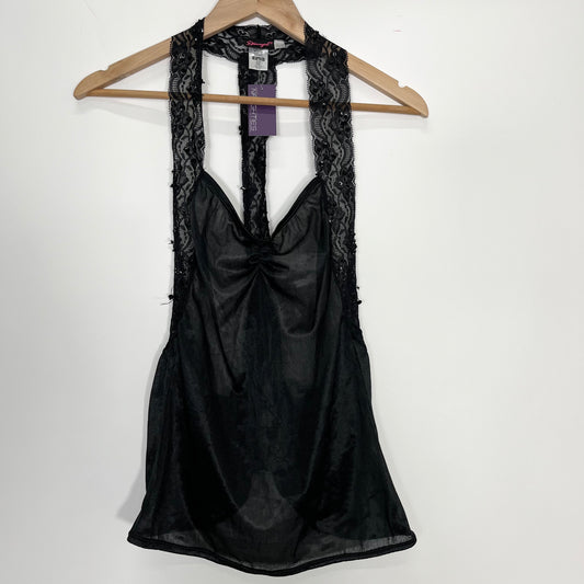 Y2K Black Mesh Sequin Low Back Top (L)