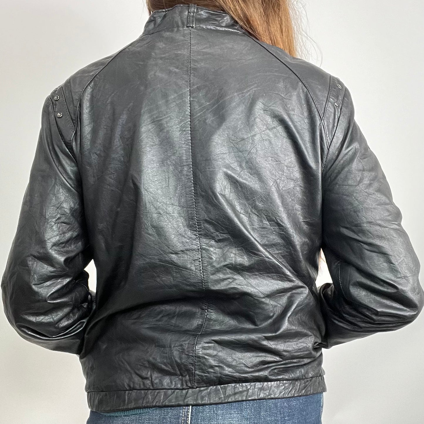 Y2K Black Leather Zip Jacket (S)