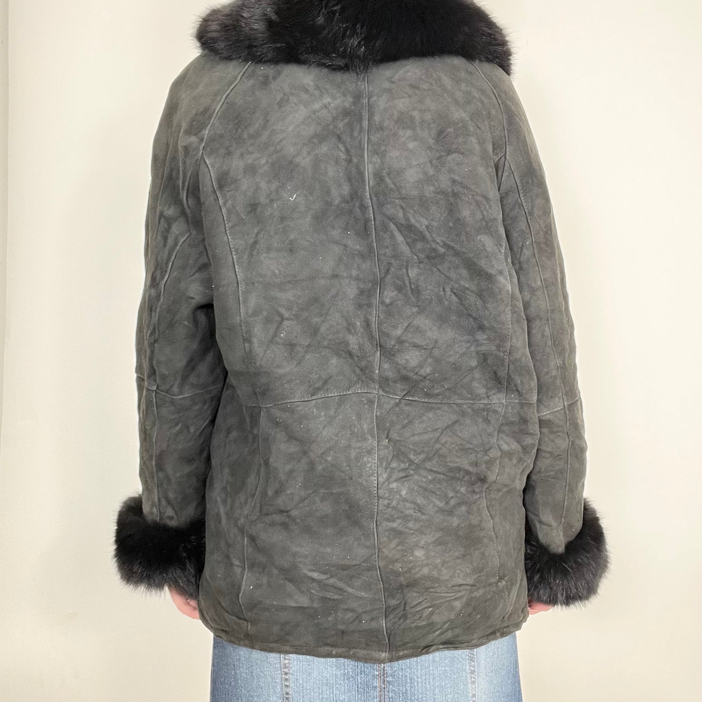 Y2K Black Faux Suede and Fur Jacket (L)