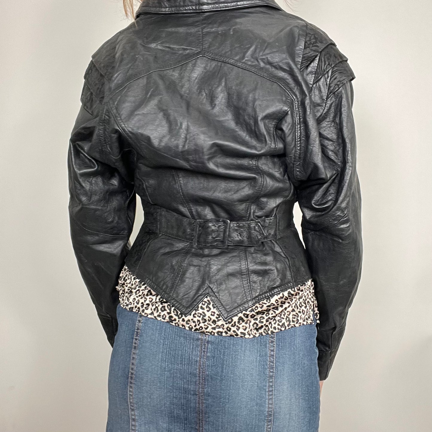 Y2K Black Wilsons Patterned Leather Jacket (M)