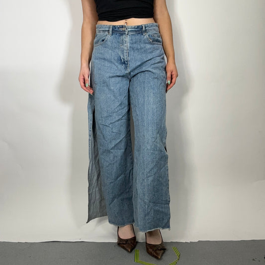 Y2K Blue Side Slit Wide-Leg Jeans (W28)