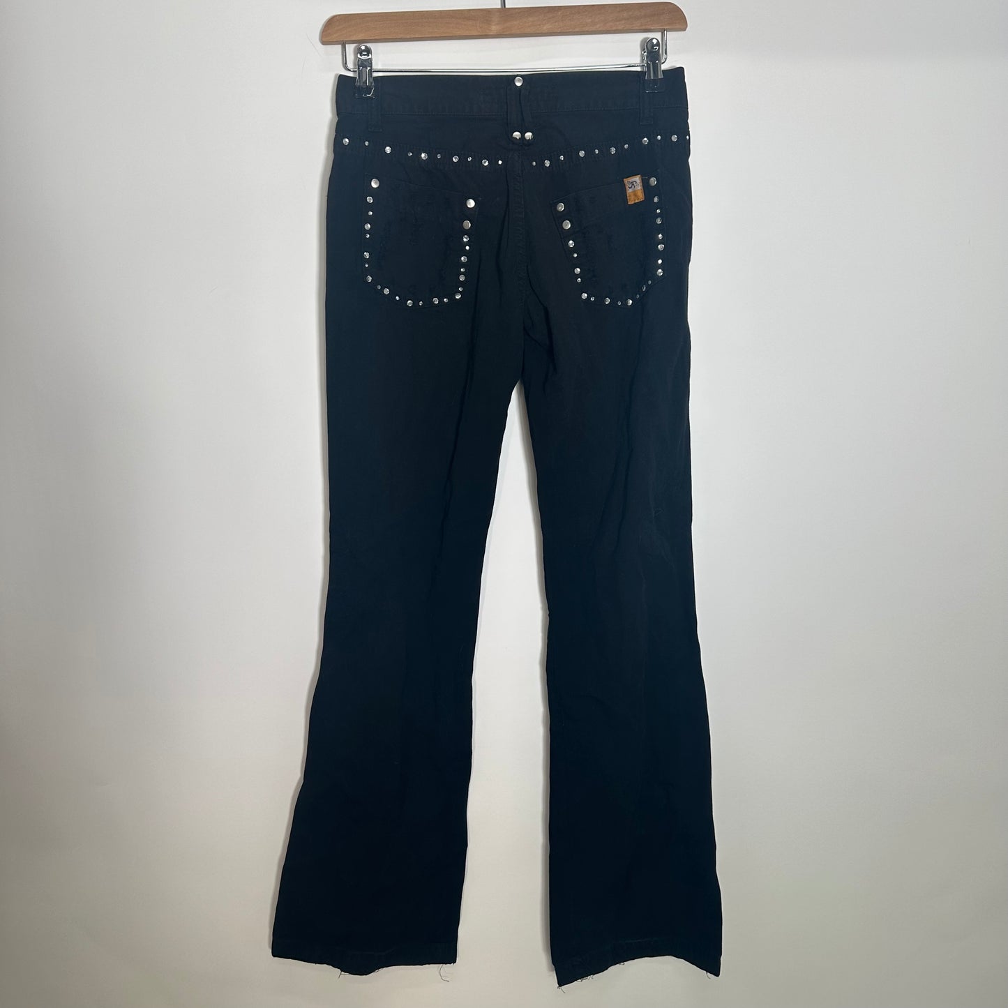 Y2K Black Studded Diamante Flared Jeans (W30)