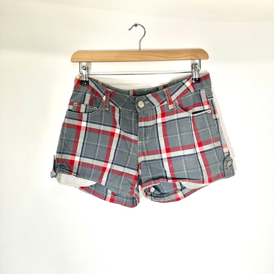 Y2K Grey/Red Tartan Mini Shorts (W32)