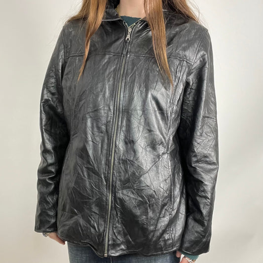 Y2K Black Wilsons Leather Zip Jacket (XL)
