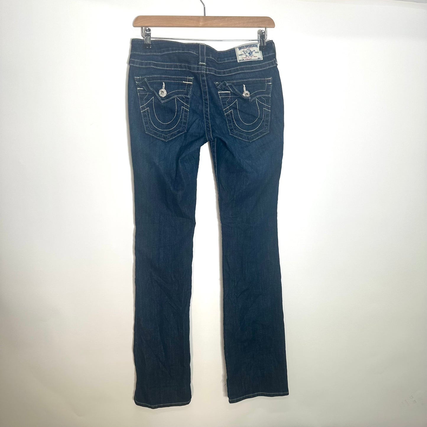 Y2K True Religion Dark Wash Blue Denim Blue Flared Jeans (W29)