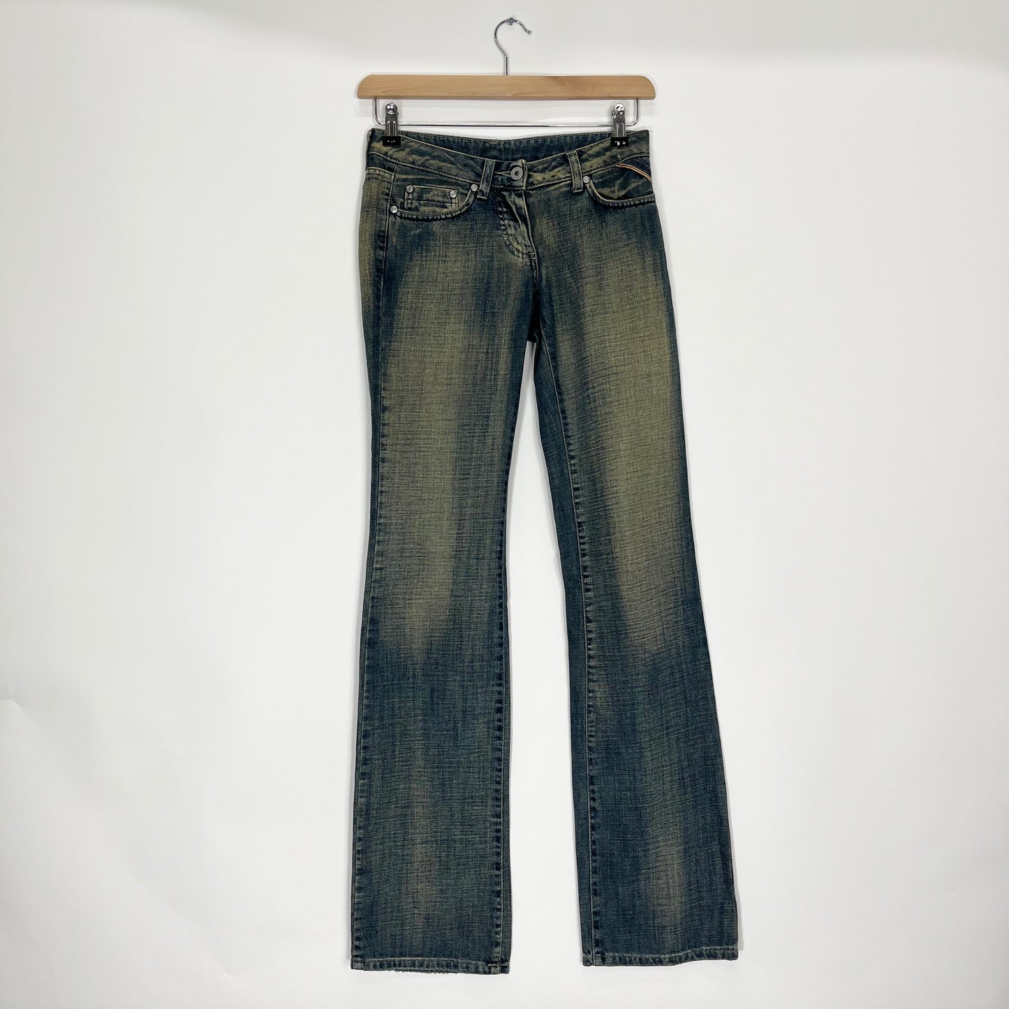Y2K Blue Acid Wash Straight-Leg Jeans (W28)