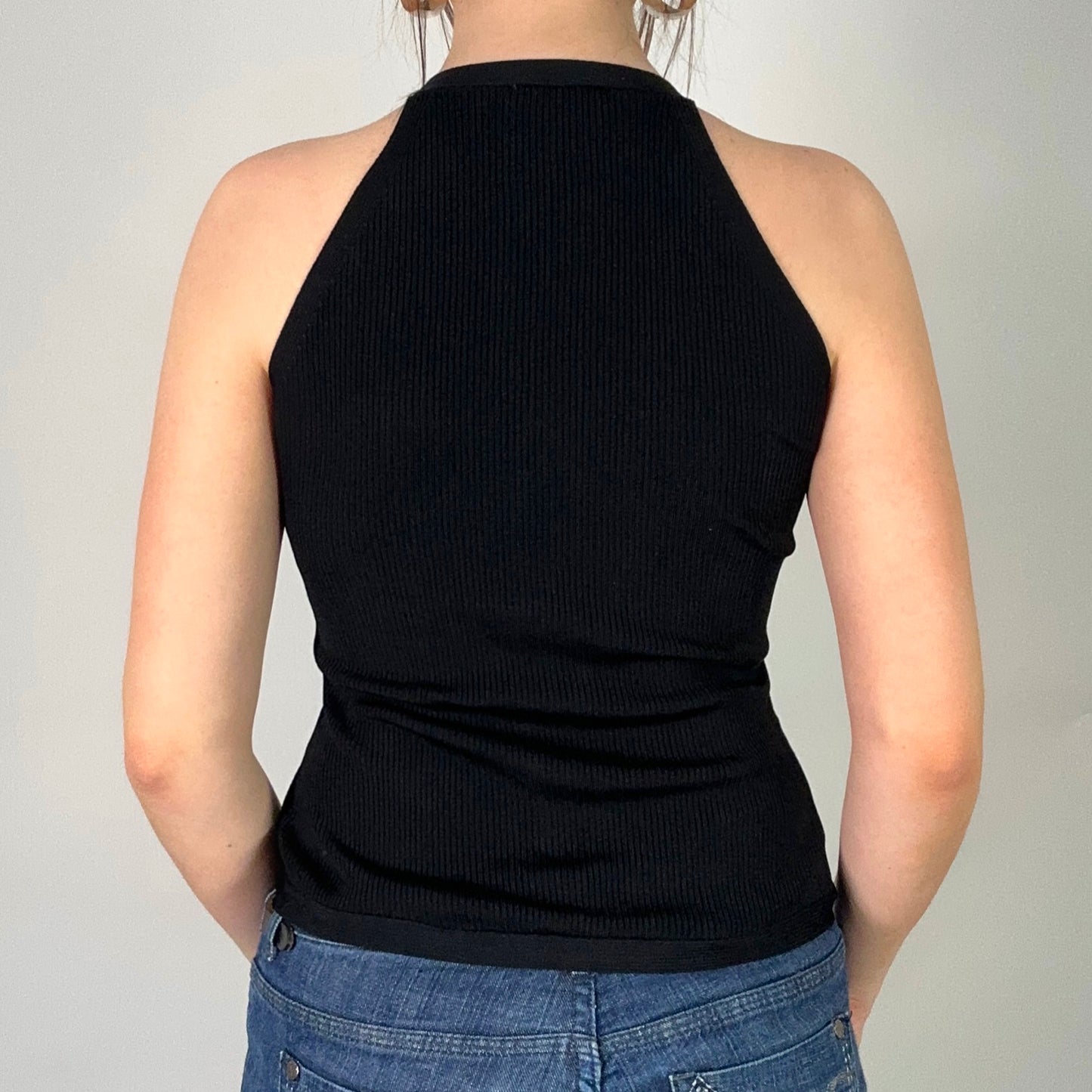 Y2K Black Ribbed Detail Top (M)