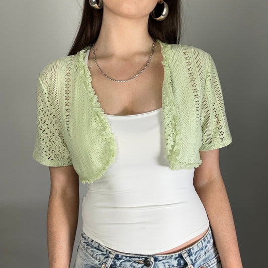 Y2K Light Green Crochet Effect Bolero (M)