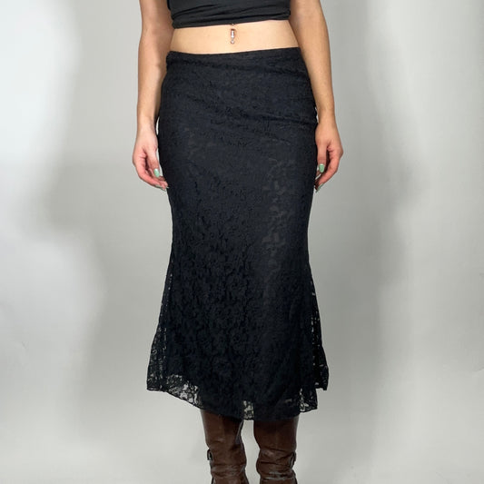 Y2K Black Lace Long Skirt (W30)