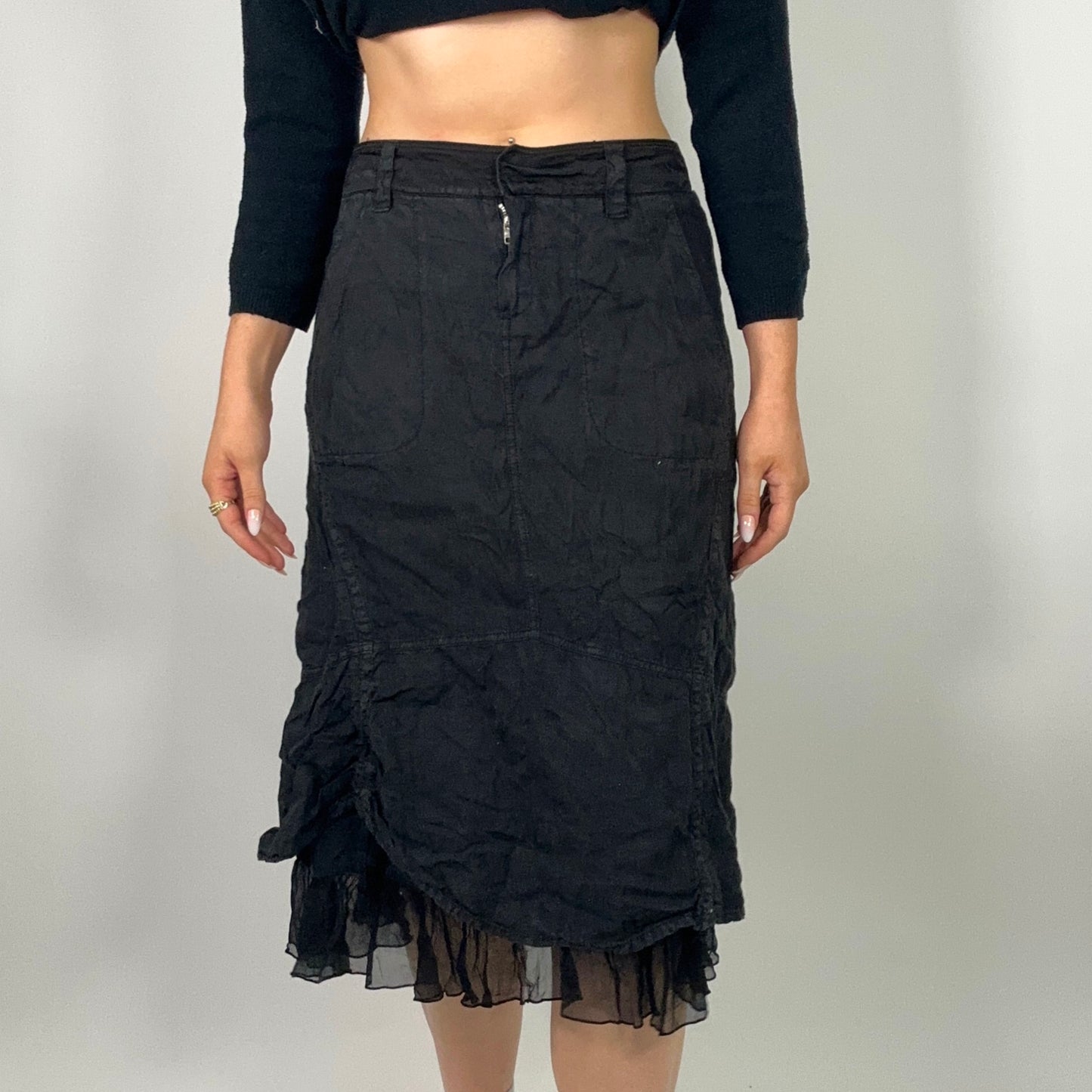 Y2K Black Detailed Midi Skirt (S)