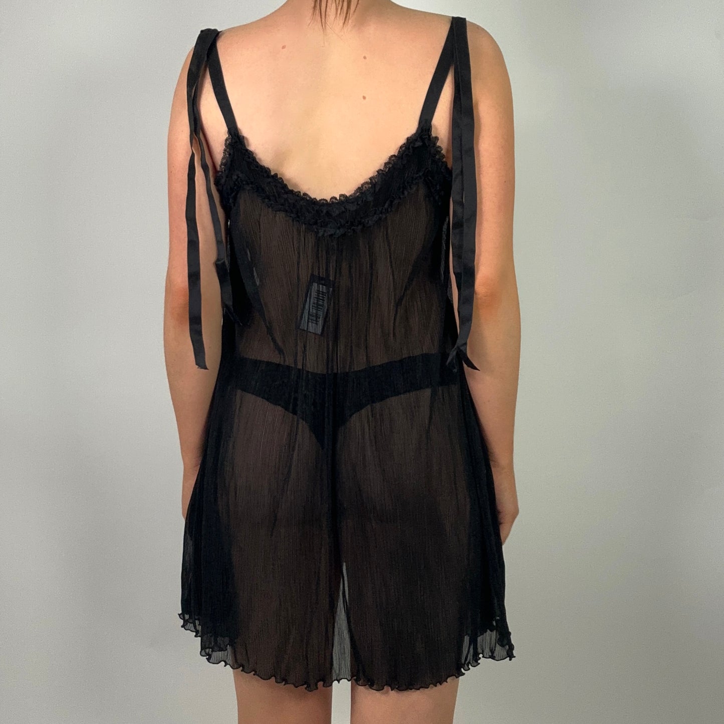 Y2K Black Sheer Detailed Slip Dress (M)