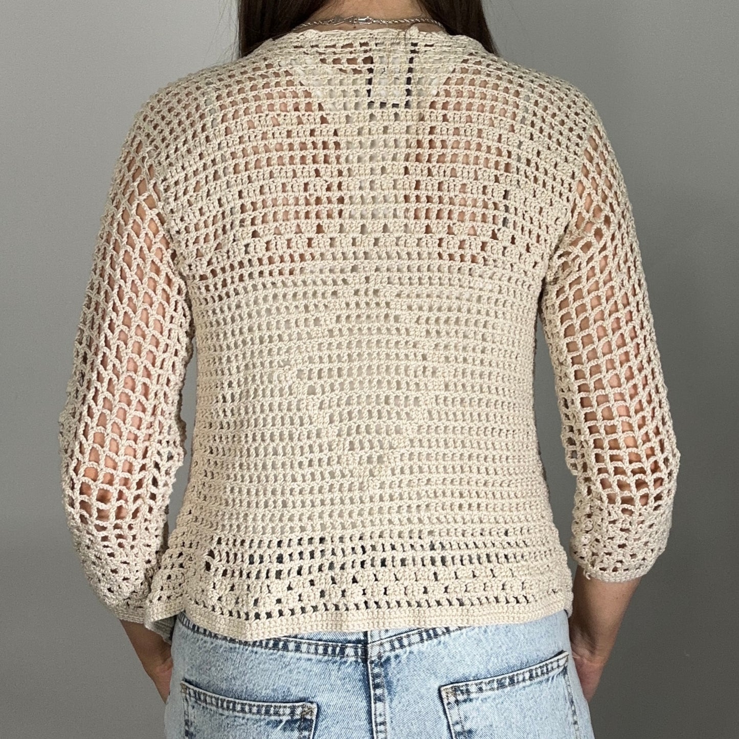 Y2K Beige Crochet Cardi (M)