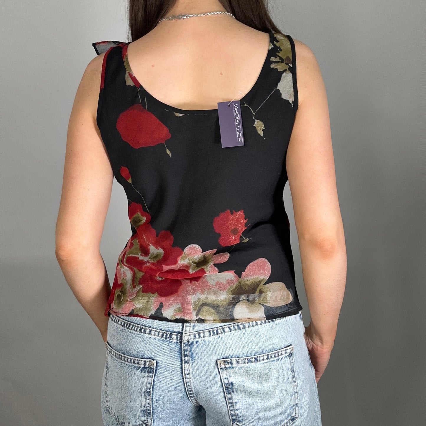 Y2K Black/Red Floral Detailed Top (M)