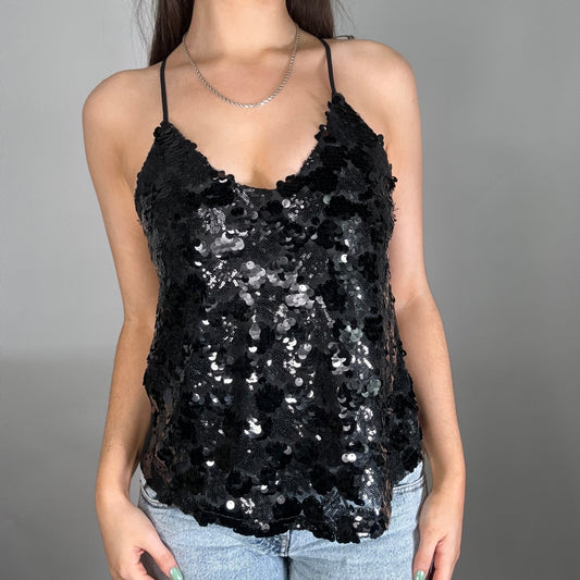 Y2K Black Sequin Detail Cami Top (M)