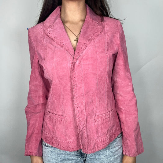 Y2K Pink Suede Detailed Blazer-Style Jacket (M)