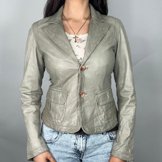 Y2K Beige Danier Leather Blazer-Style Jacket (XS)
