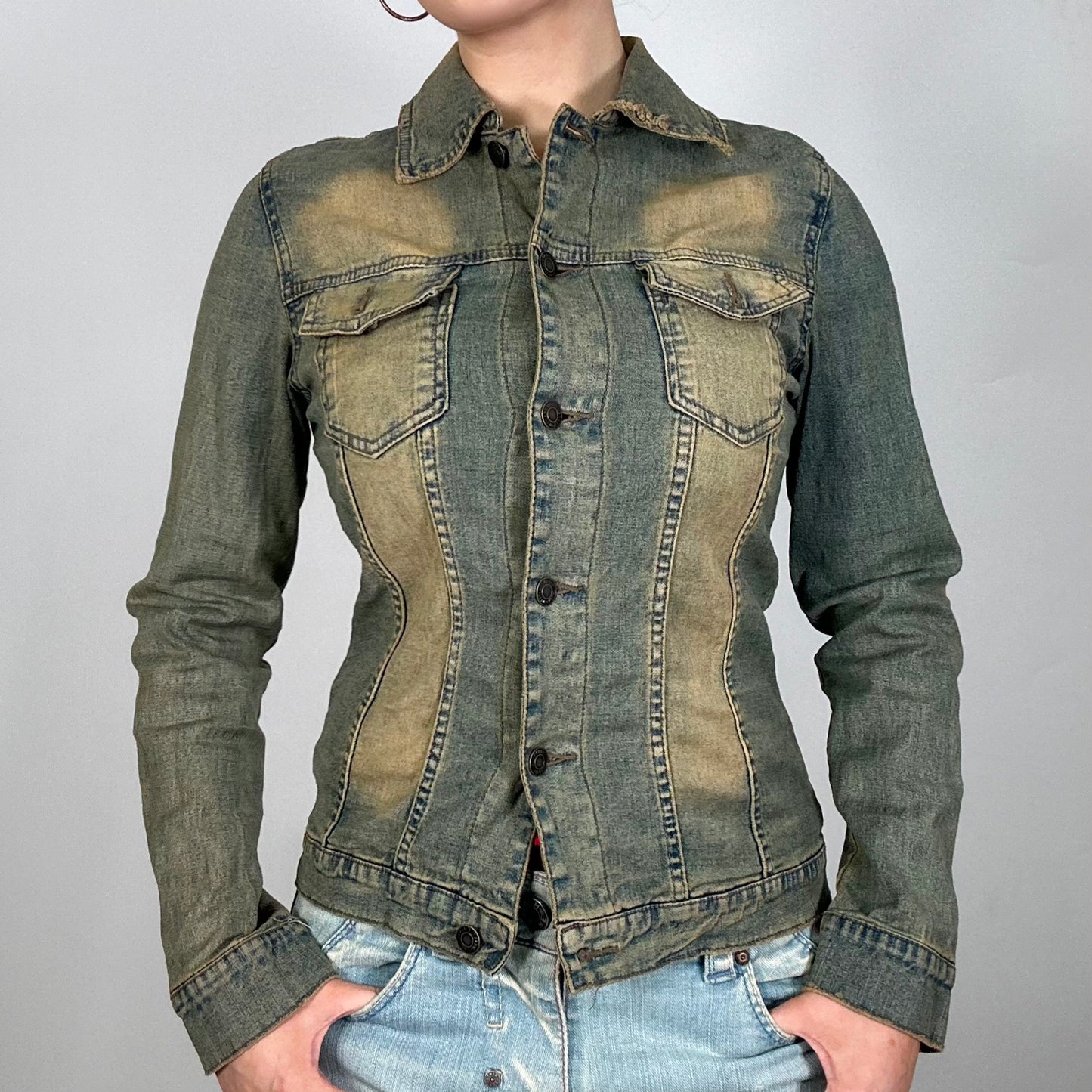 Y2K Blue/Tan Faded Denim Jacket (M)