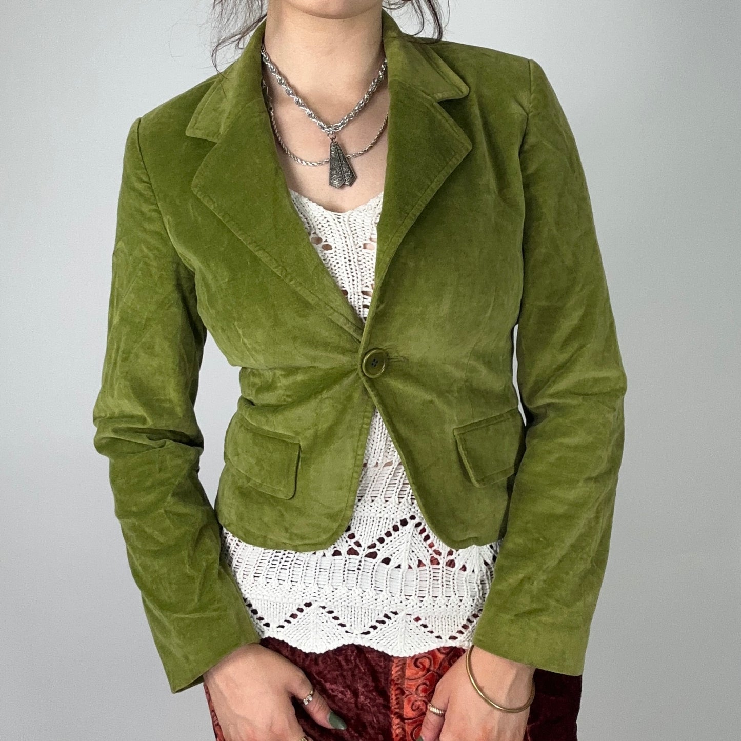 Y2K Green Velvet Blazer Jacket (S)