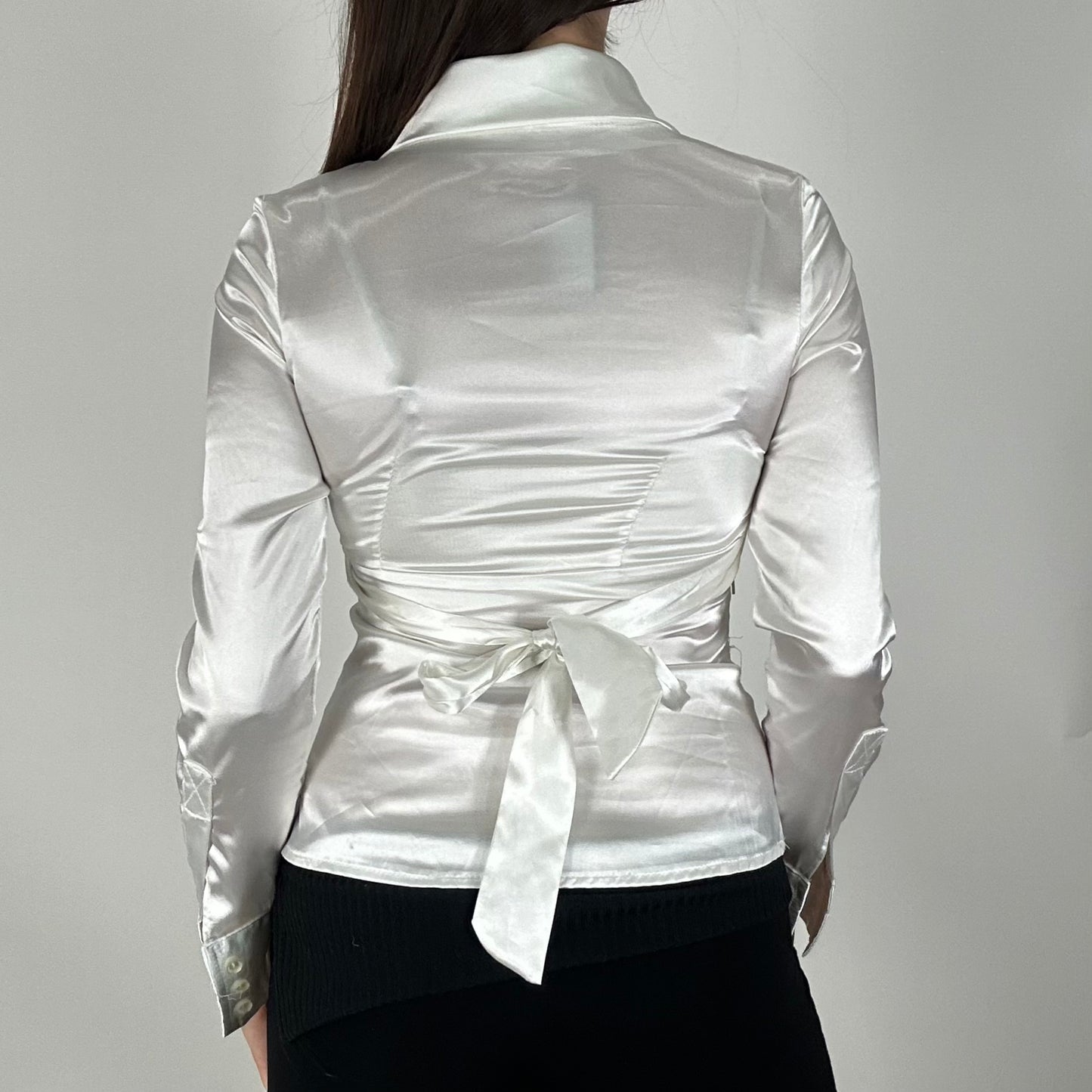 Y2K White Satin Long-Sleeve Top (S)