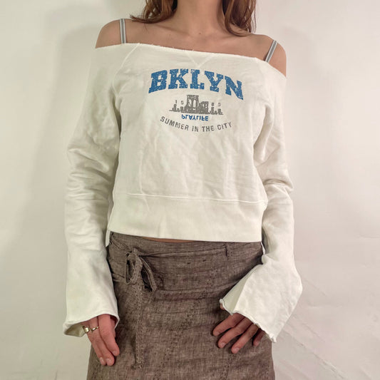 Y2KWhite Off-The-Shoulder Cropped Jersey (S)