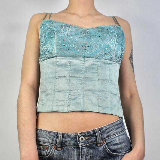 Y2K  Blue Sequin Embroidered Corset Top (M)