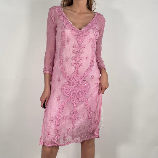 Pink Beaded Mesh Dress (L)