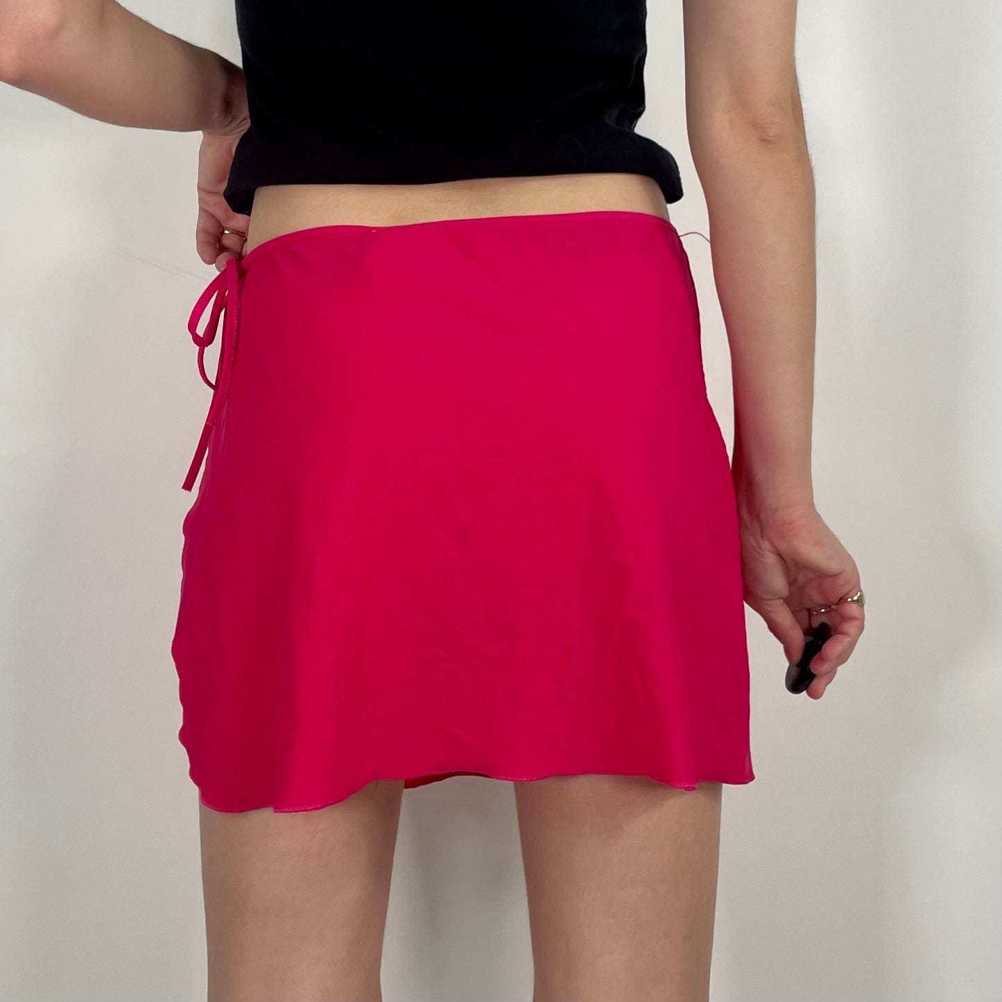 Pink Tie Up Mini Skirt (W30)