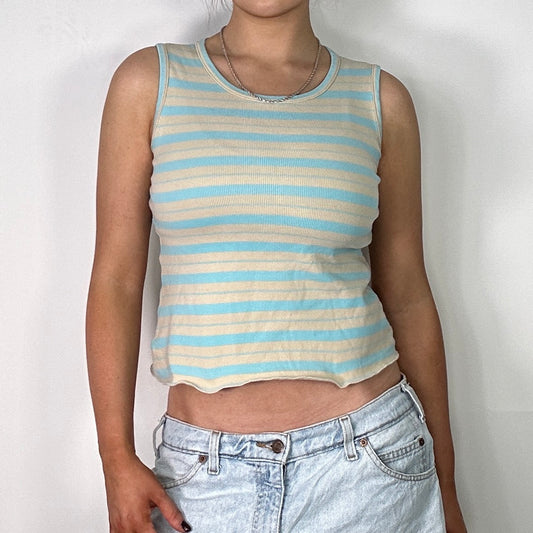 Y2K Blue/Beige Striped Vest Top (M)