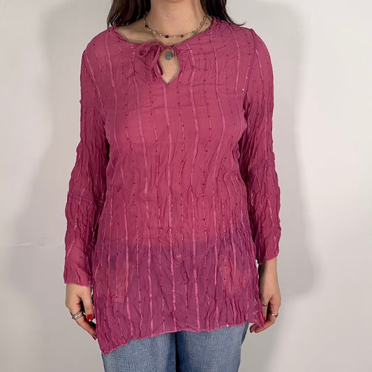 Pink Sequinned Embroidered Mesh Top (L)