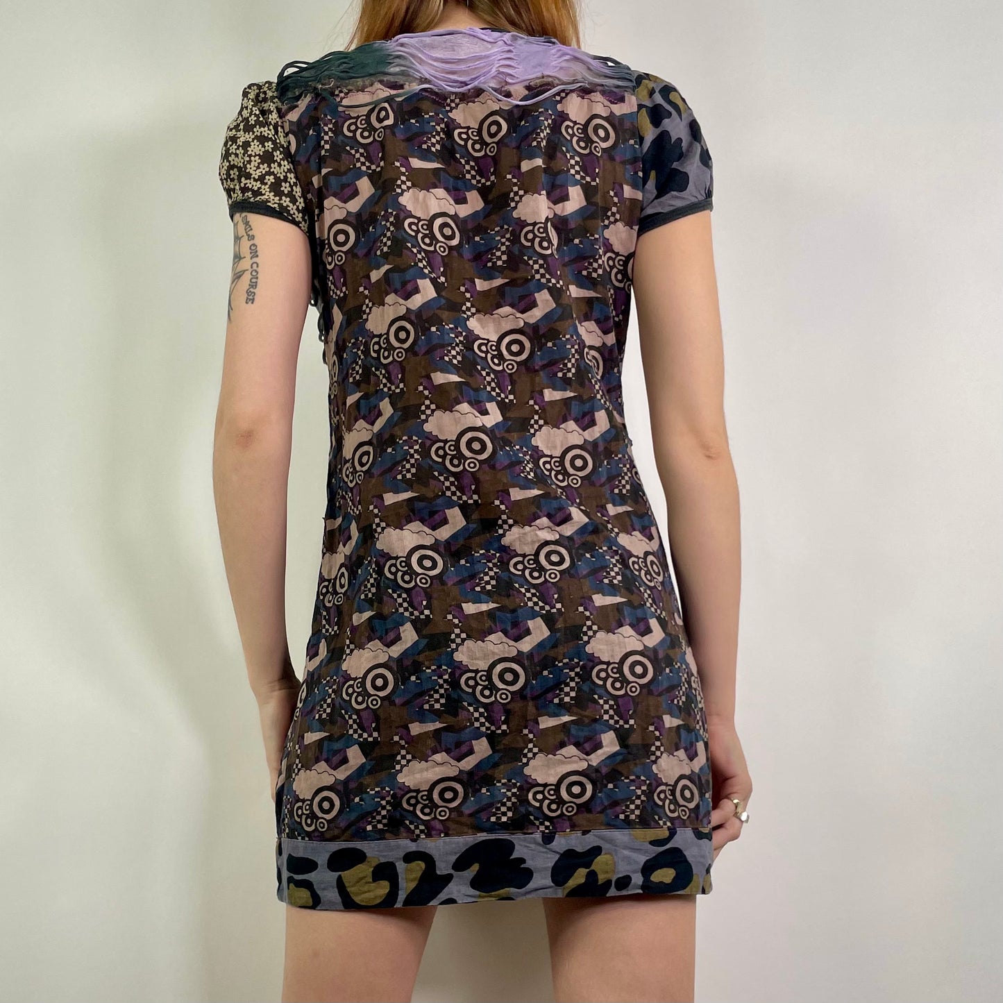 Y2K Purple Patterned Embroidered Dress (M)