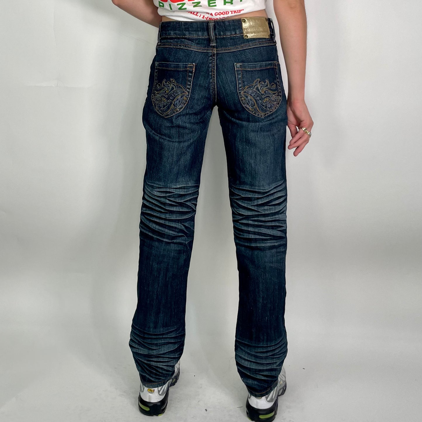 Y2K Blue Embroidered Denim Jeans (W32)