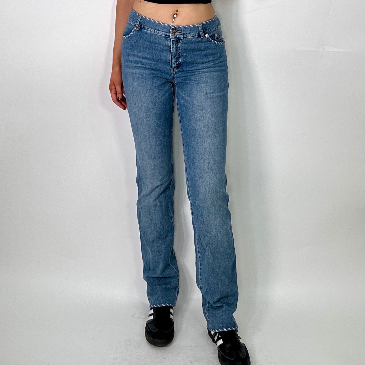 Y2K Blue Embroidered Denim Jeans (W30)