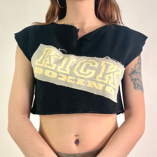 Y2KBlack Graphic Cropped Jersey Top (S)