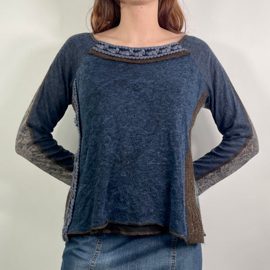 Y2K Navy Patterned Top (M)