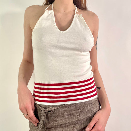 Y2KWhite Striped Halter Neck Top (S)