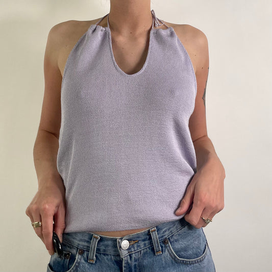 Y2K  Purple Knitted Halter Neck Top (M)