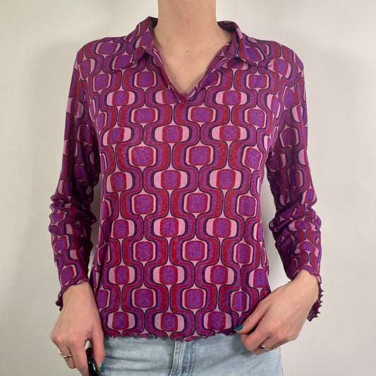 Y2K Purple Patterned Mesh Top (M)