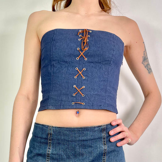 Y2K  Blue Denim Corset Top (XS)