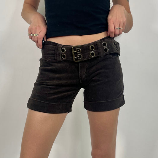 Brown Corduroy Belted Shorts (W24)