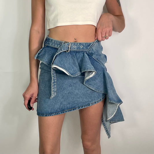 Y2K Blue Ruffle Denim Skirt (W26)