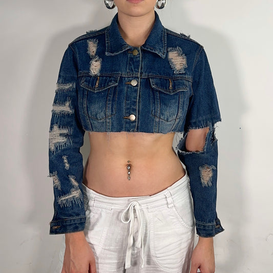 Blue Cropped Denim Jacket (S)