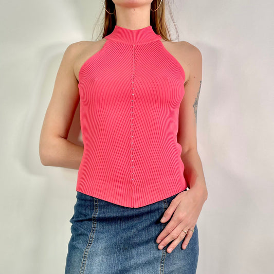 Y2K  Pink Diamonte High Neck Top (XS)