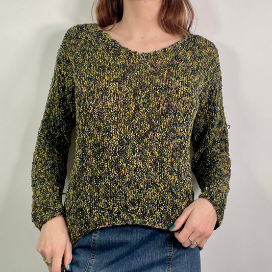 Y2K Green Crochet Jumper (M)