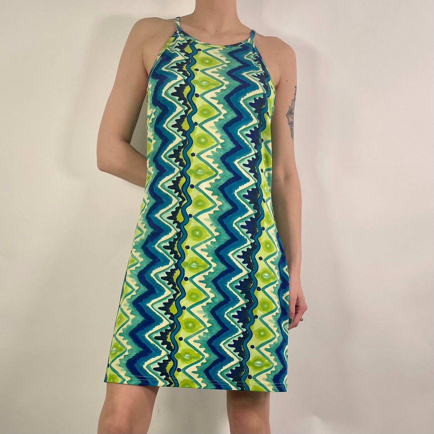 Y2K Blue/Green Patterned Dress (S)