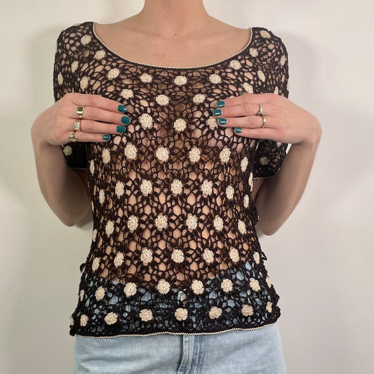 Y2K Brown Crochet Top (S)