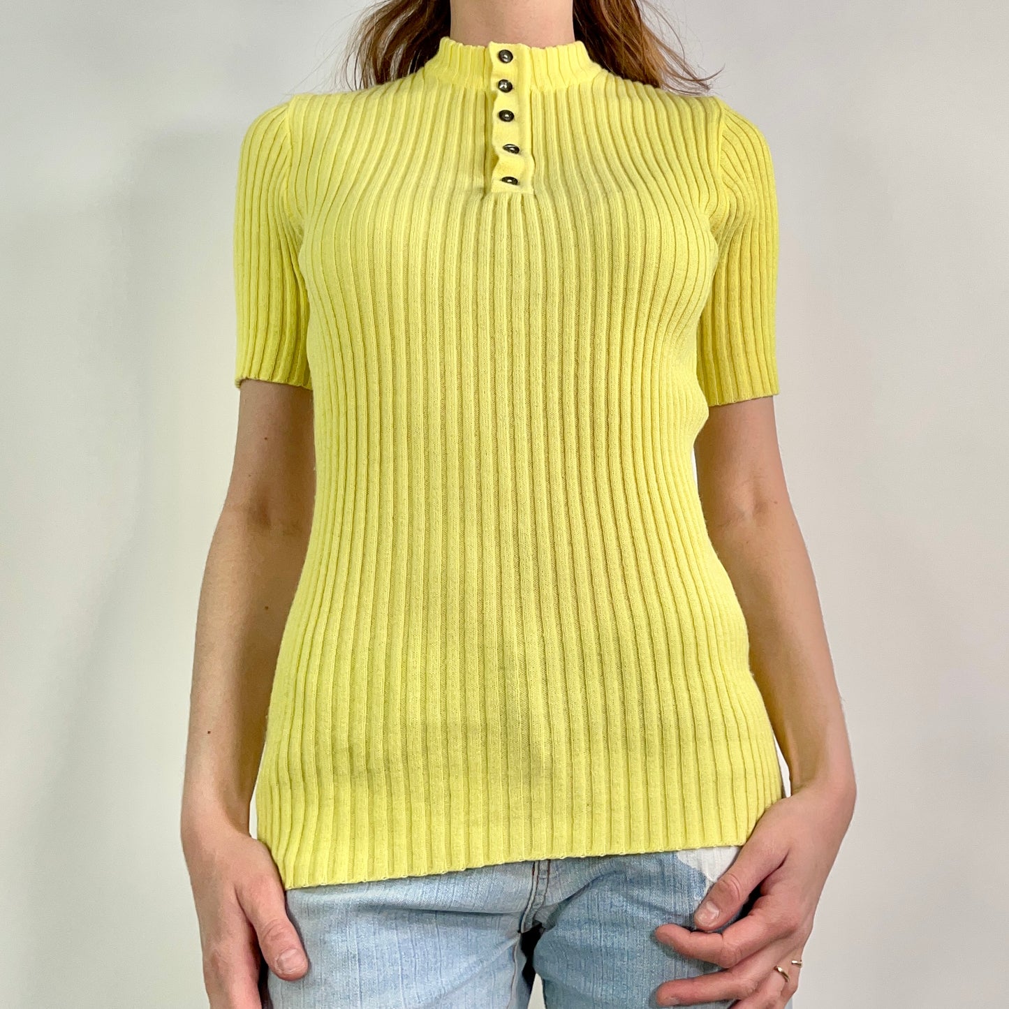 Y2K  Yellow Ribbed Knitted Top (S)