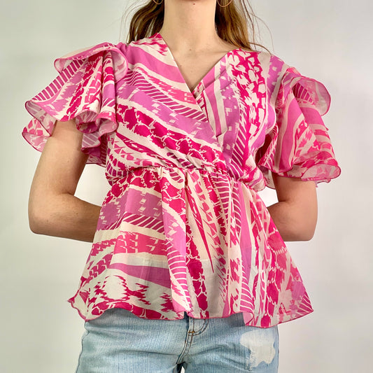 Y2K  Pink Patterned Mesh Top (L)