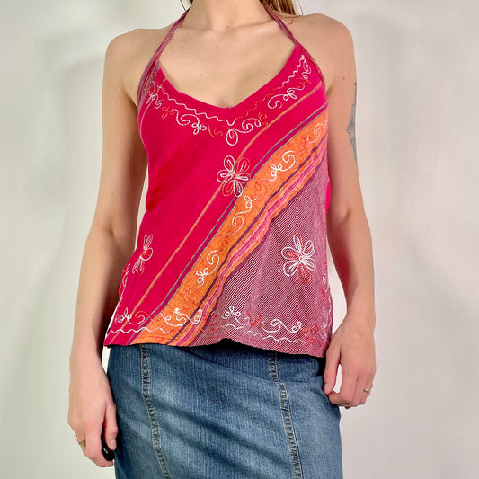 Y2K  Pink Patterned Halter Neck Top (S)